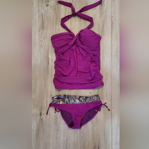 Envya Purple Halter Tankini Set Tummy Control 2 Piece Swimsuit Size Medium - Picture 2 of 7